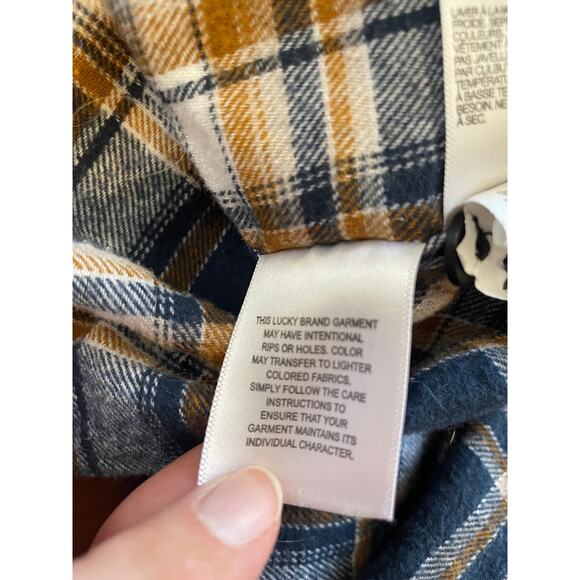 Lucky Brand XXL Womens Button Up Top Long Sleeve Flannel 100% Cotton Blue Yellow - Picture 7 of 12